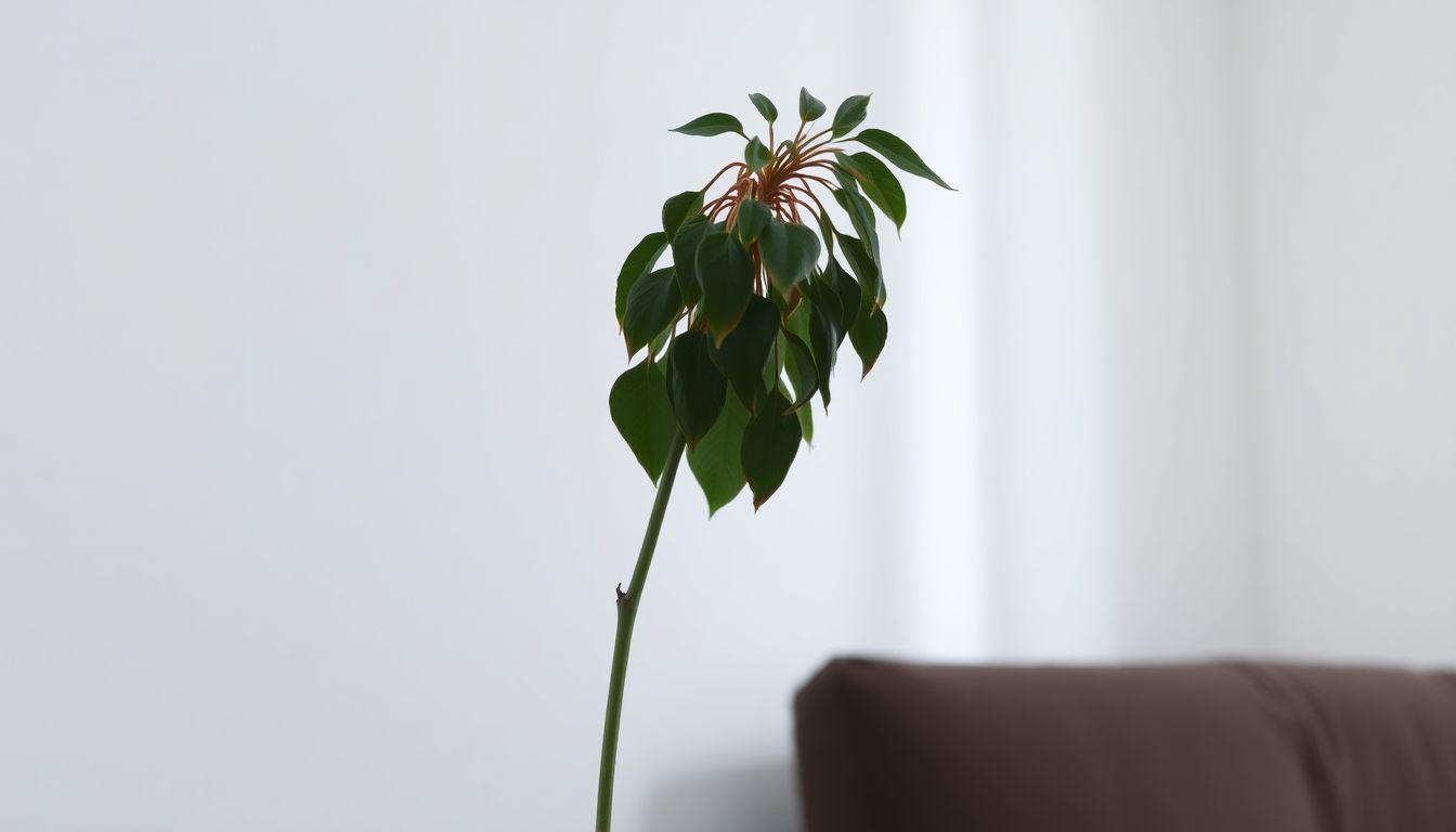A wilted plant in a poorly lit room lacking nutrients. A wilted plant in a poorly lit room lacking nutrients.