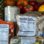 Grocery items with visible nutrition labels.