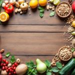Assorted fruits and vegetables on wooden table