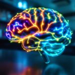 Colorful neon brain with glowing neural pathways.