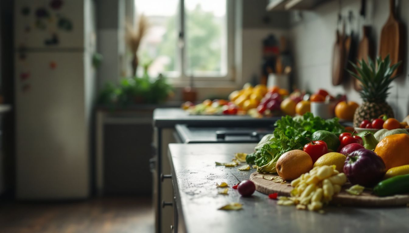 Fresh vegetables on a kitchen counter.