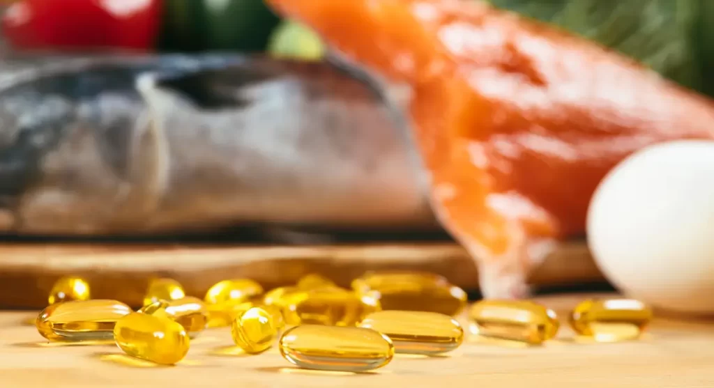 Fish oil capsules with salmon and egg