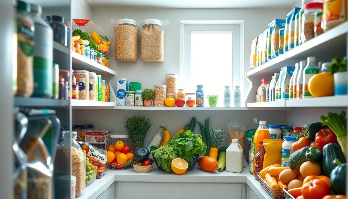 A well-organized pantry filled with colorful and healthy food options.