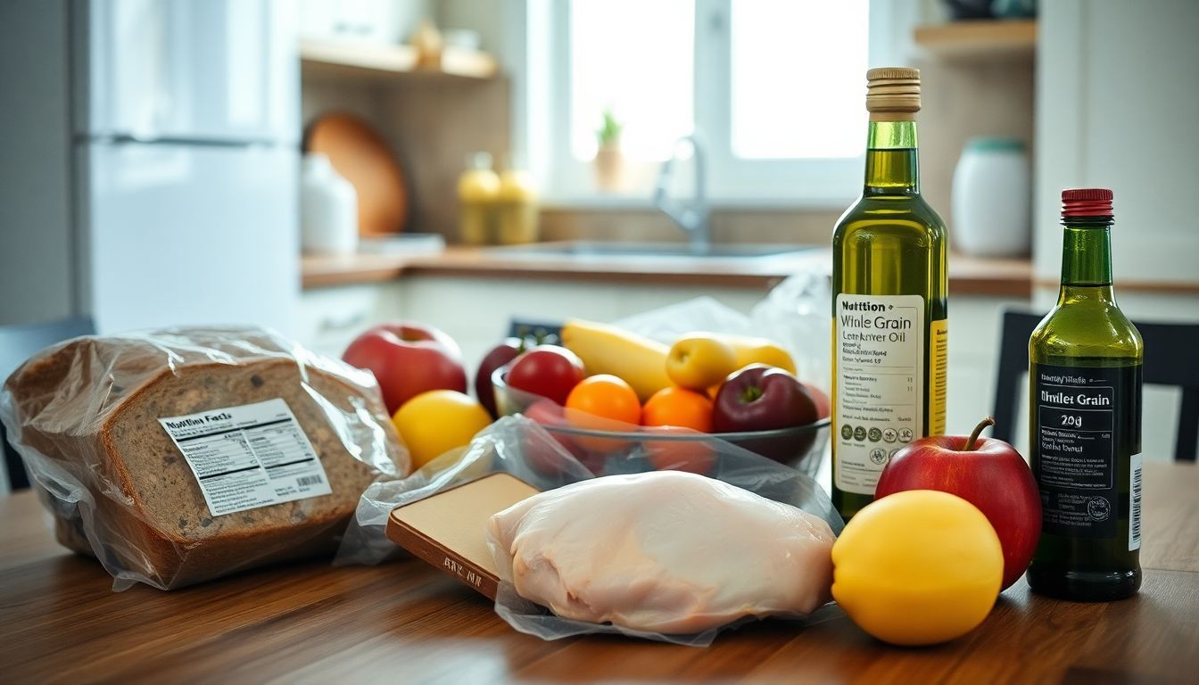 A variety of healthy food items arranged on a kitchen table. A variety of healthy food items arranged on a kitchen table.